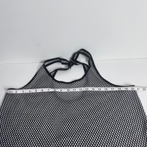 Mesh Black White Racerback Tank Top Keyhole Back Sleeveless Athleisure Edgy Gym - Picture 4 of 5